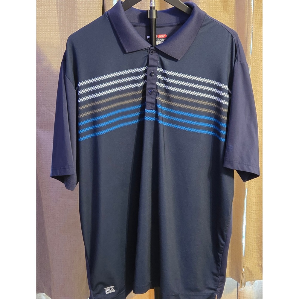 Fila Striped Polo Golf Shirt Mens Size XL Blue 3‎ Button